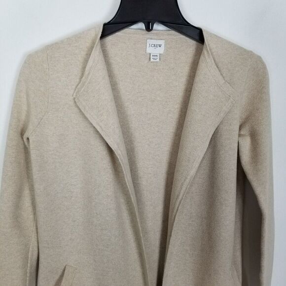 J. Crew Women Vanessa Collarless Sweater Blazer Sz 2XS Oatmeal Cream Cotton - Picture 2 of 9